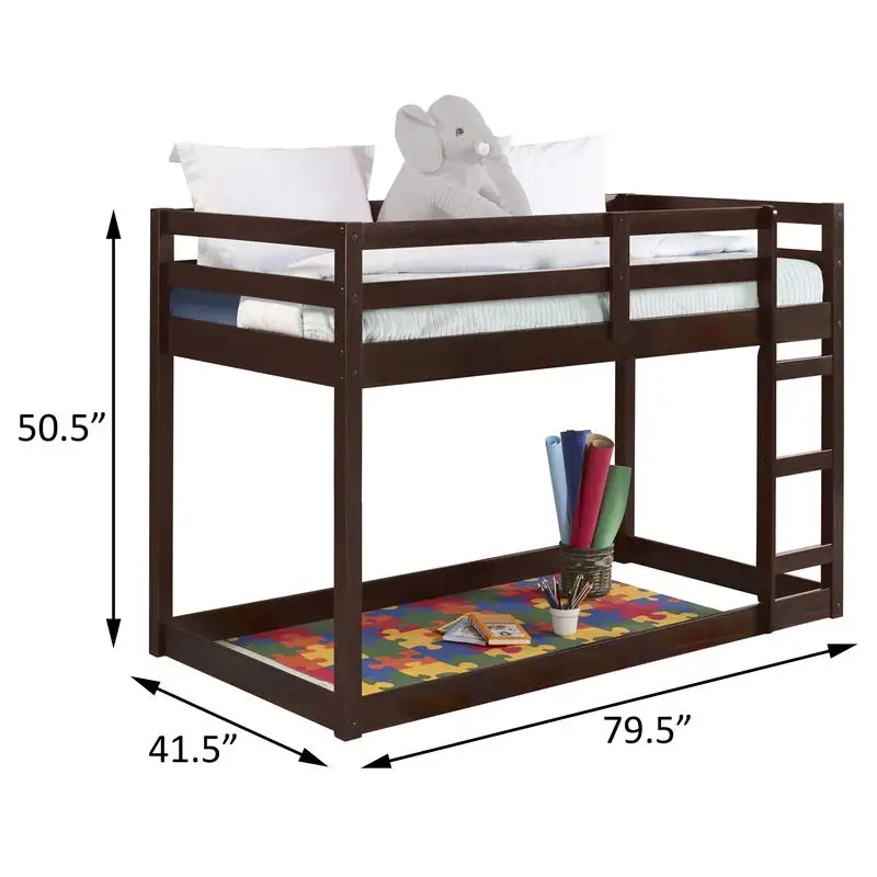 Tempat Tidur Tingkat Espresso Twin dengan Tangga & Ruang Belajar Kompak, Desain Hemat-Ruang untuk Kamar Anak