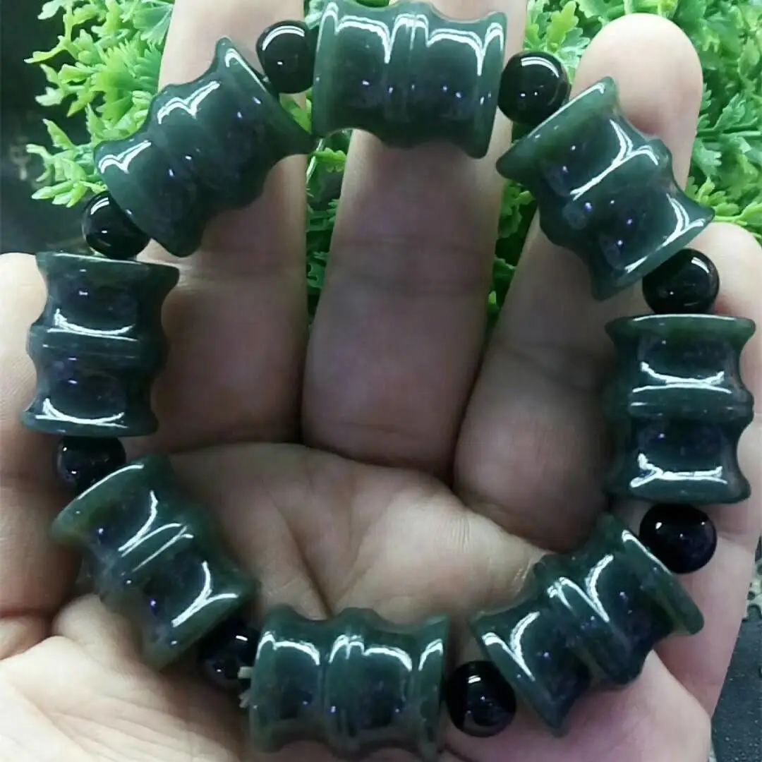 

Pure Natural Hetian Jade Sapphire Bamboo Bracelet Men's Jade Gift Jewelry Wenwan Bracelet