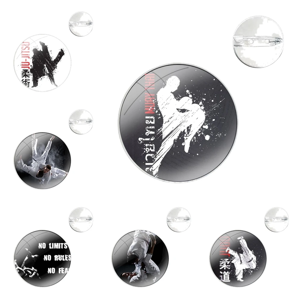 Glass Dome Brooches Shirt Lapel Bag Cute Badge Pins For Clothes Hat Accessories sport Martial Art MMA Fight Jiu Jitsu