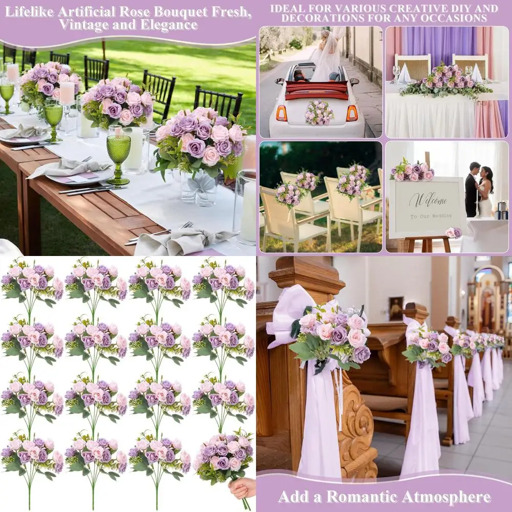 

12-Inch Pink Artificial Mini Rose Bouquets, Set of 16 for Weddings, Bridal Showers, or Valentine's Day