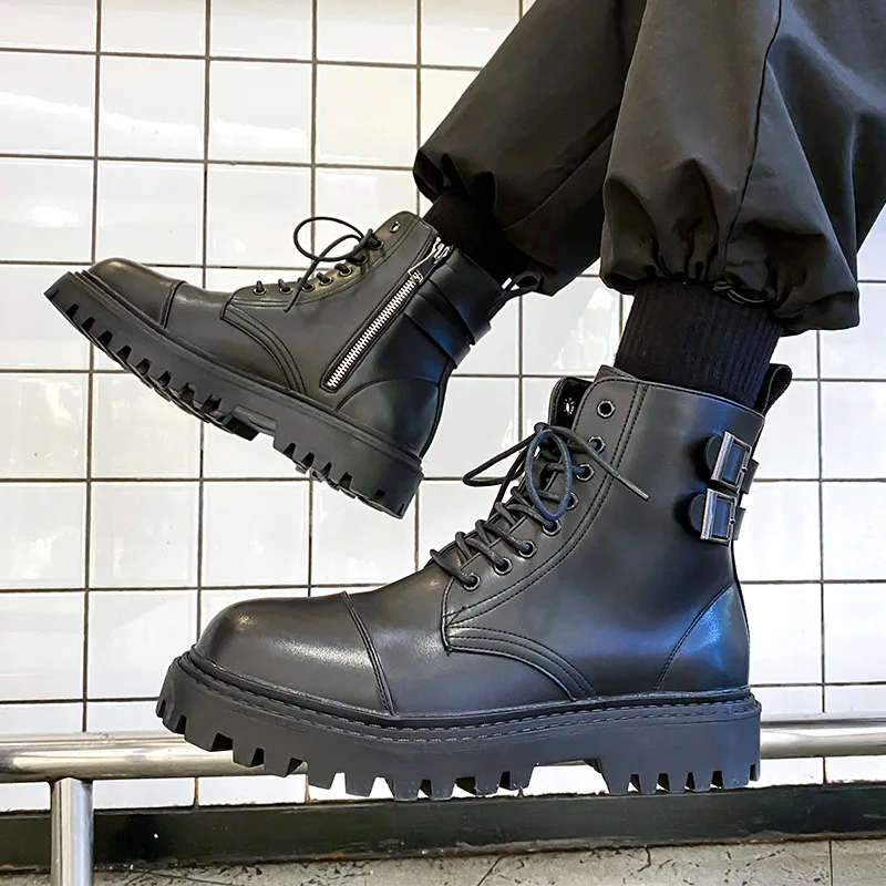 Black Platform Boots for Men 2026 Winter Shoes Man Ankle Boots for Men Male Luxury Brand Leather Boots Men Casual Shoes Zapatos