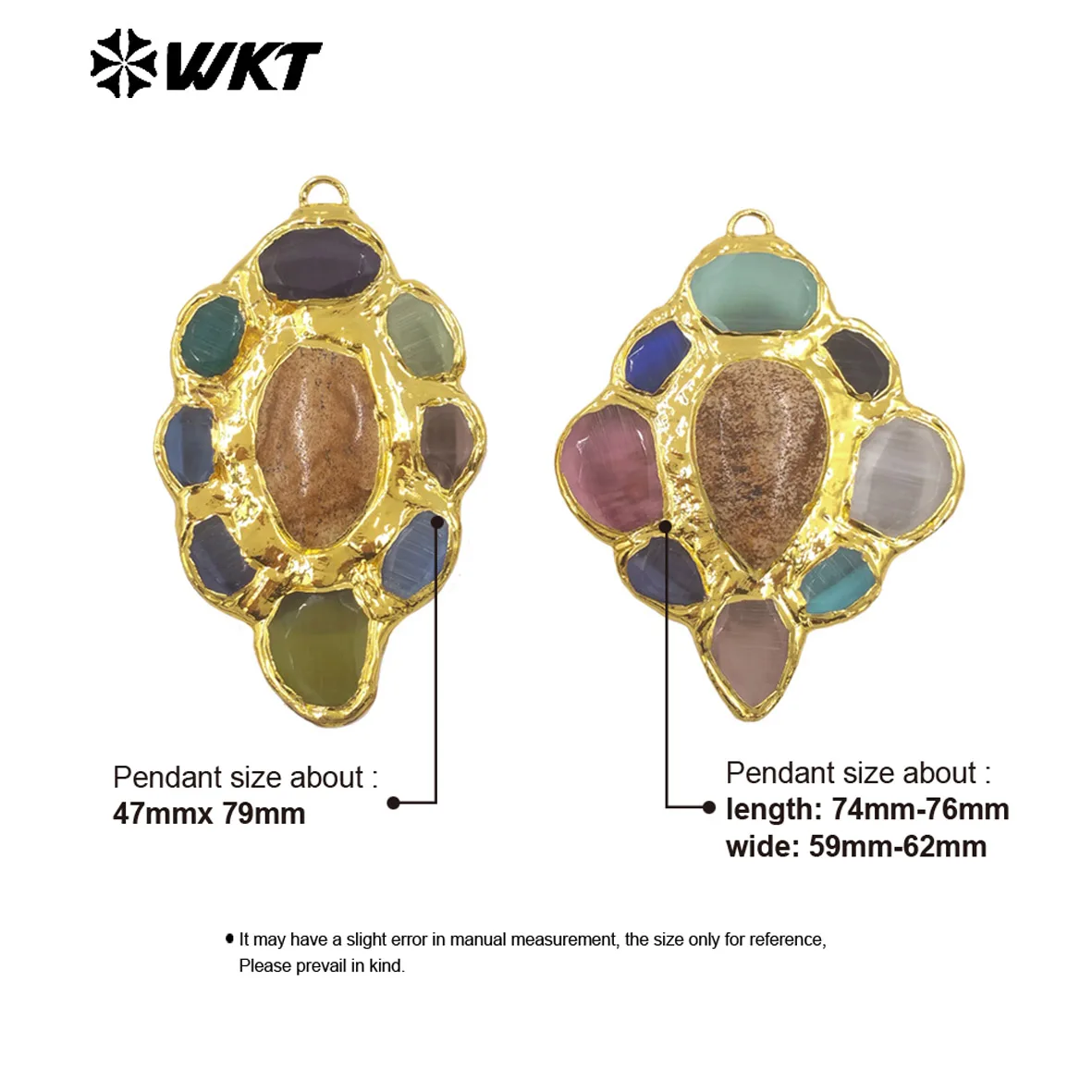 

WT-P2008 Wholesale Colorful Gemstone Niche-design Pendant With 18k Real Gold Plated For Girls Jewelry Decoration