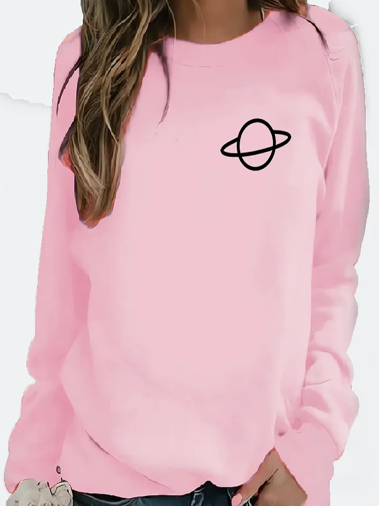Best-selling best-selling loose-fitting casual printed planet round-neck long-sleeved women's hoodie
