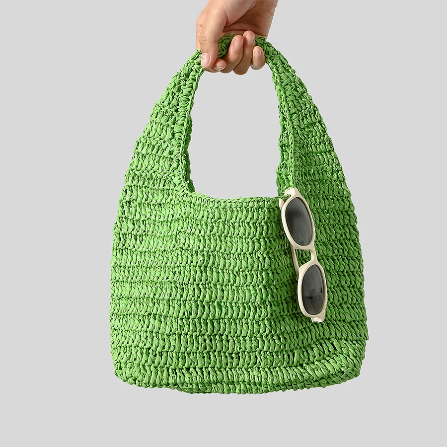 Casual Candy Color Straw Bag Designer Paper Woven Woven Women Handbags Handmade Summer Beach Bags Simple Small Tote Purses 2024