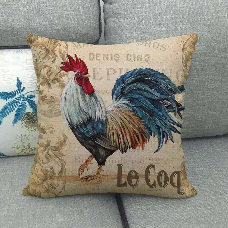 Pet Animals Pillow Case 18x18 Inches Cushion Rooster Hen Printed Cushion Cover Farmhouse Home Sofa Decorative Throw Pillow Cover