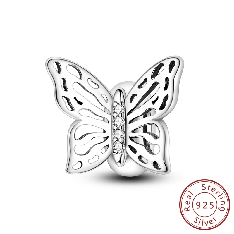 

Vintage 100% 925 Sterling Silver Hollow Butterfly Positioning Beads Charm Fits Pandora Bracelet For Women Wedding Jewelry Gift