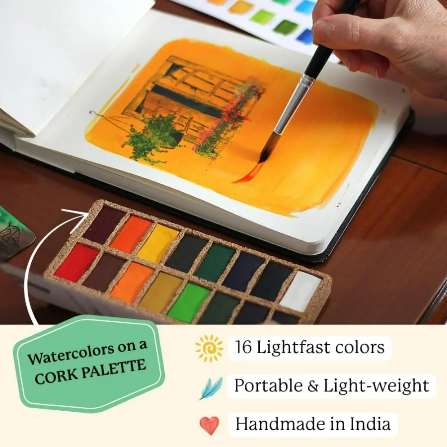 Travel Watercolor Paint Set Original 16 Vibrant and Lightfast Watercolor Paints for Adults Beginners Artists and Hobbyists Hand