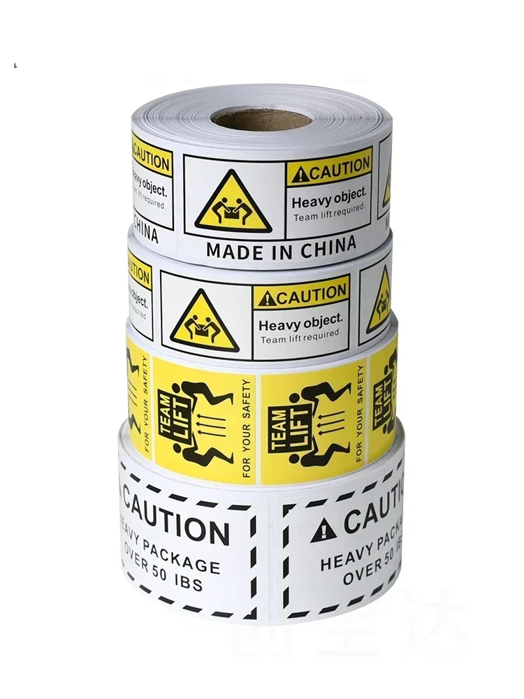 Logistics Transportation Heavy Cargo Outer Packaging Warning Stickers HEAVY PACKAGE English Tips Waterproof Autohesion Paper