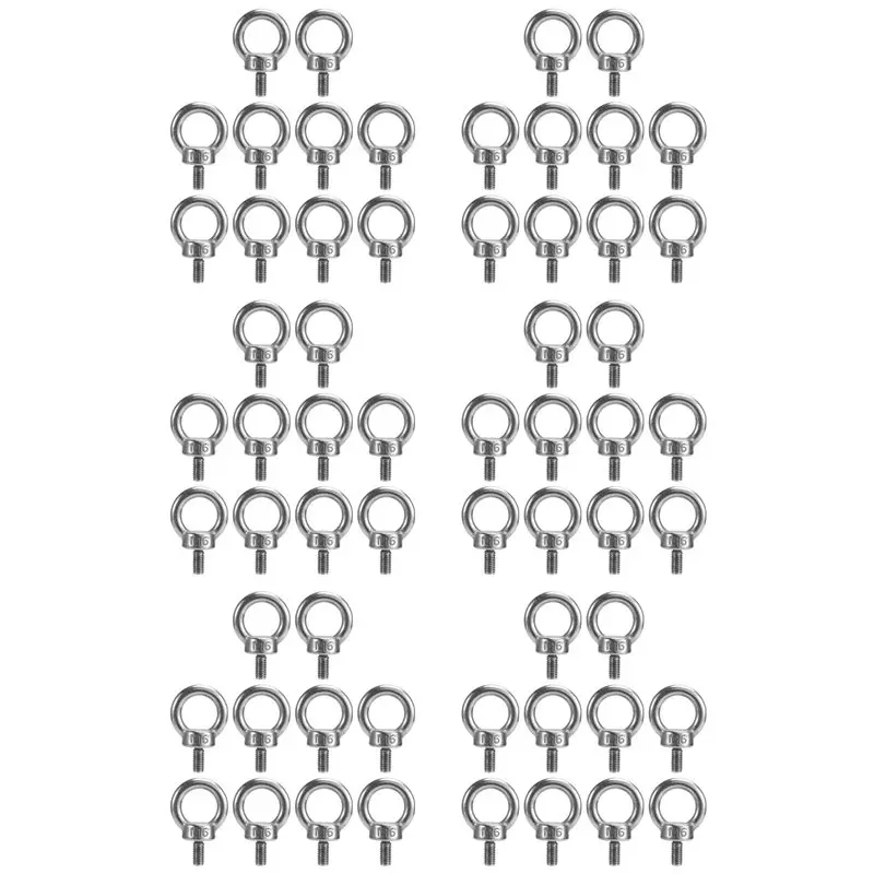 

AB41-60PCS Lifting Eye Bolt Screw 304 Stainless Steel Silver Heavy Duty M6 For Wire Rope Lifting