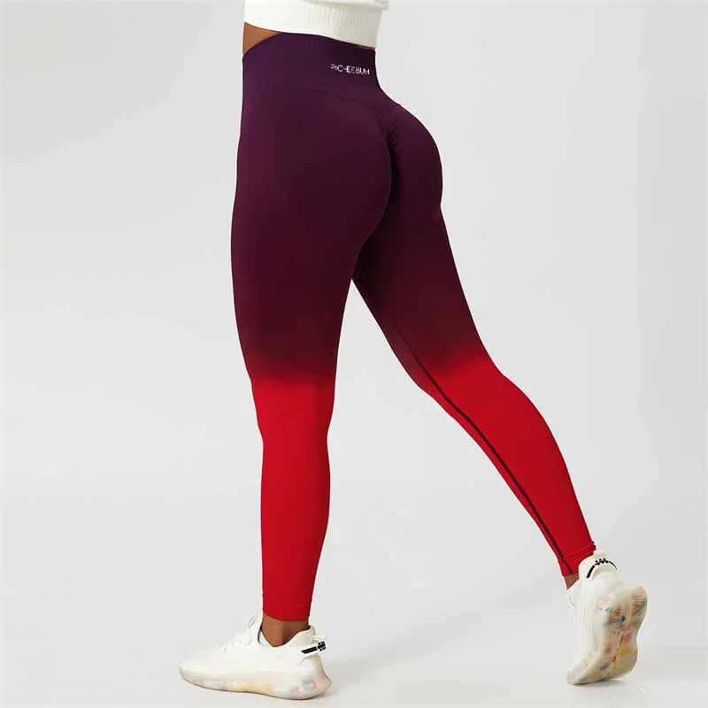 Pchee Bum Women Leggings Gradient Seamless Yoga Pants Gym Running Workout Tight Pants High Waist Butt Lifting Wear Fitness Pants