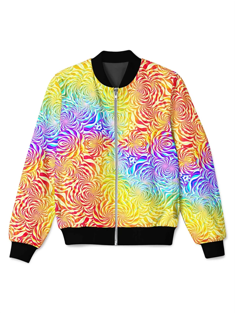 Autumn 3D Printed Jacket Colourful Texture Patterns Men Women Coat Fashion Street Hip Hop Casual Zipper Bomber Jacket Top New