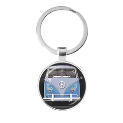 New Vintage Hippie Peace Sign Van Bus Keychain Fashion Men Women Purse Bag Car Pendant Key Chain Ring Holder Jewelry For Gift