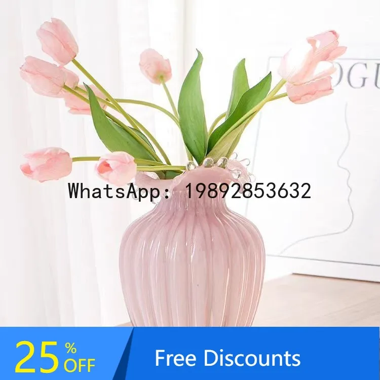 

CZ Vintage Fenton Gift Home Glass Cream Vase Flower Arrangement Vase Ornament Internet Celebrity Creative Flower Arrangement