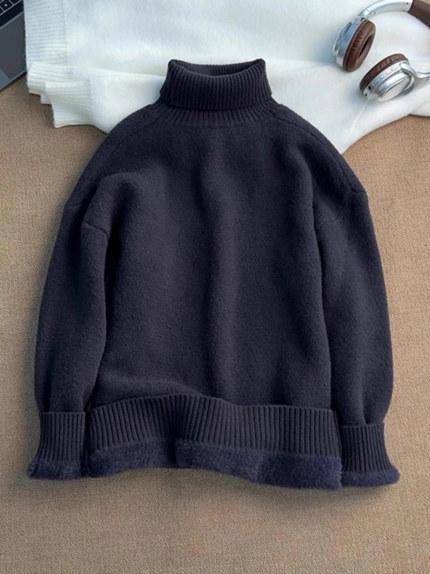 

Мужской теплый зимний свитер с высоким воротником на флисовой подкладке, повседневная одежда, трикотажный свитер-гольф в американском стиле