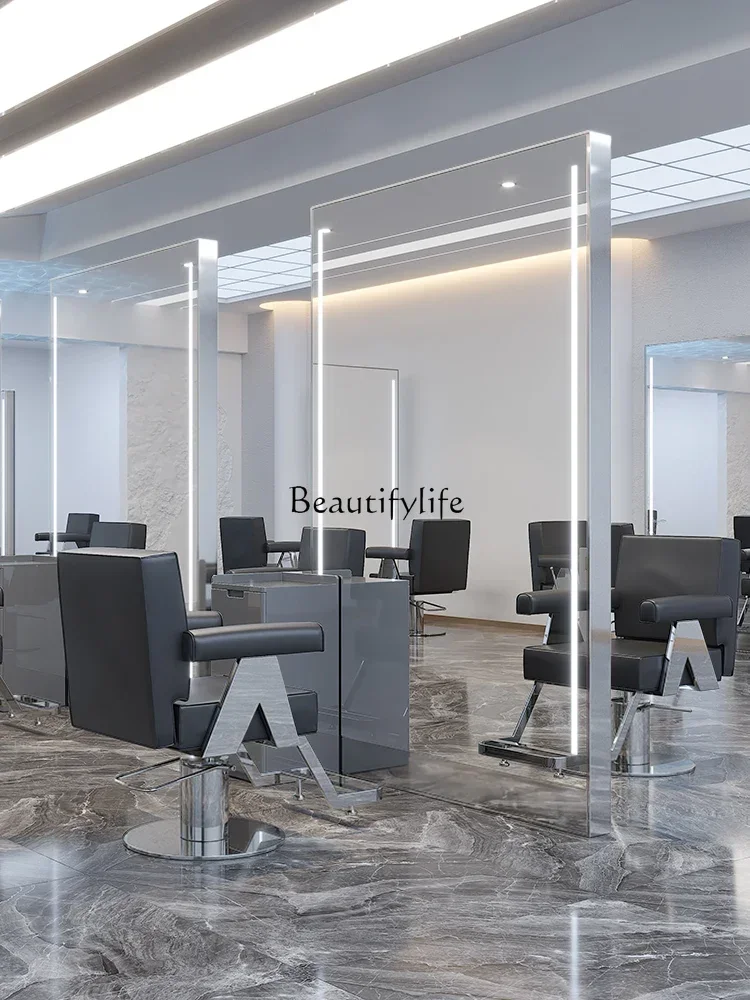 

06Barber Shop Mirror Hair Salon Hair Cutting Mirror with Light Single and Double Full Body Floor