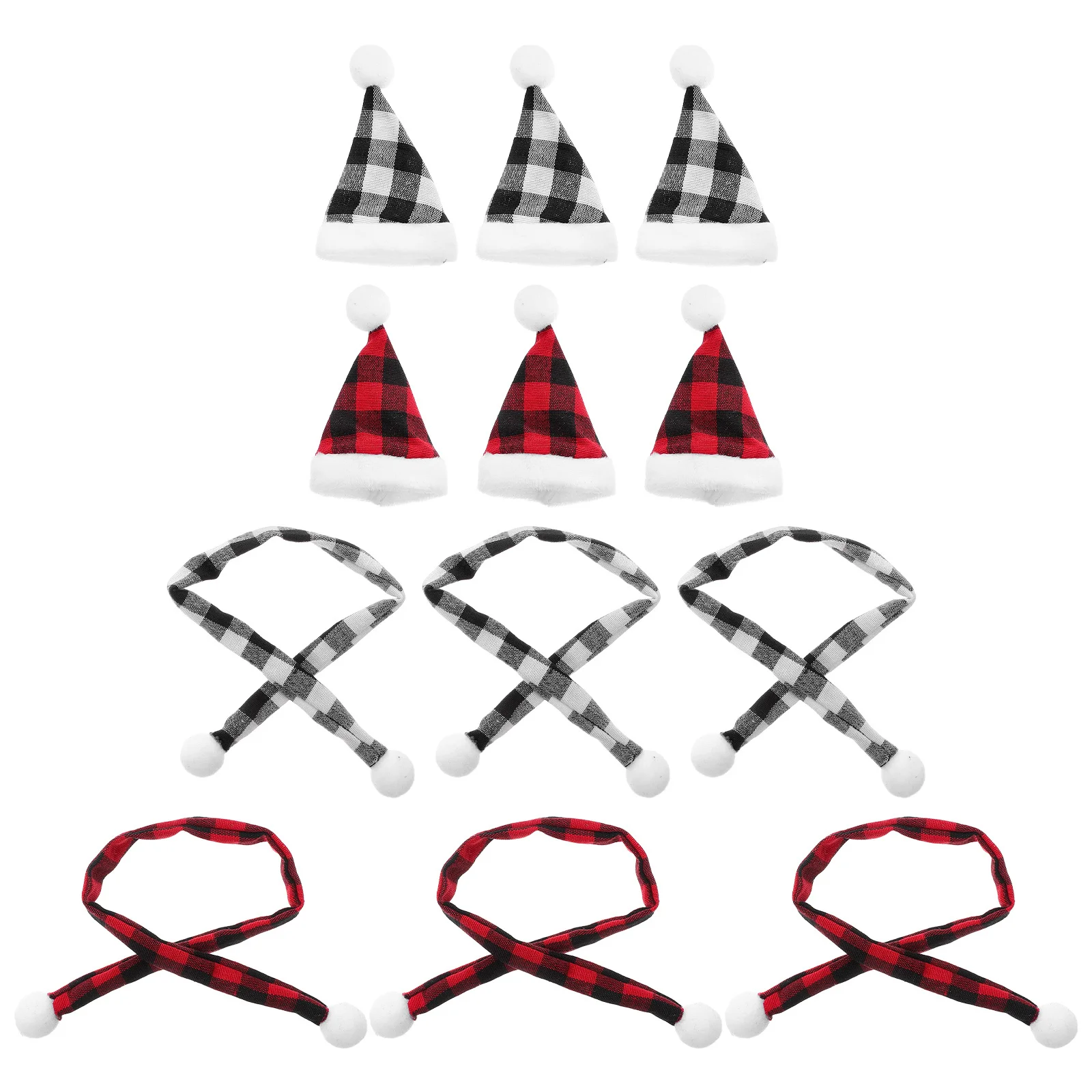 

12Pcs Mini Christmas Hats and Scarves Set Plaid Design for DIY Crafting Holiday Tree Ornaments Party Decorations