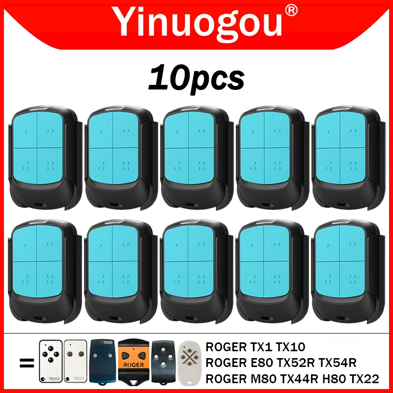 รีโมทคอนโทรลประตูโรงรถแบบคัดลอก 10 ชิ้น รุ่น ROGER E80 TX52R TX54R H80 TX22 M80 TX44R TX1 TX10 ความถี่ 433MHz