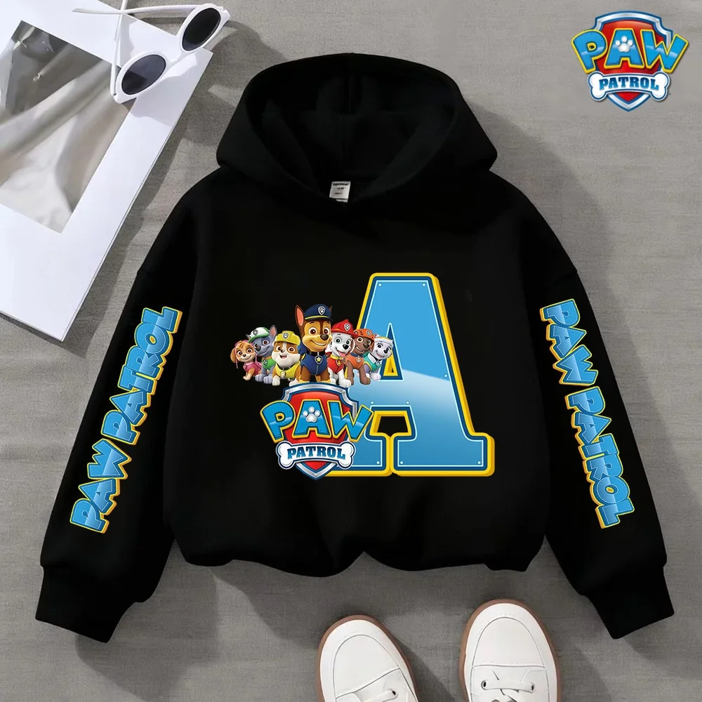 Sudadera con capucha de Patrulla Canina con letras A B C para niños y niñas, sudadera ajustada de dibujos animados, sudadera Harajuku de manga larga, sudadera informal con capucha, regalo lindo