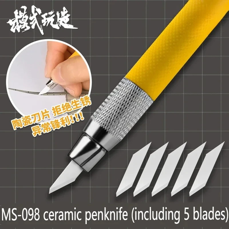 MSWZ MS098 Ceramic Pen Knife Carving Tool with 5pcs Blade Set for Model Hobby DIY Parting Scraping/Nub Marks Remove Tool Knife