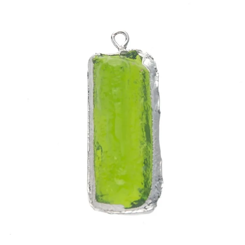 Wholesale 10pcs/lot Fashion Cylinder Synthesis Transparent Green Crystal Pendant Charms for Jewelry Gifts Making Wrapped Edge