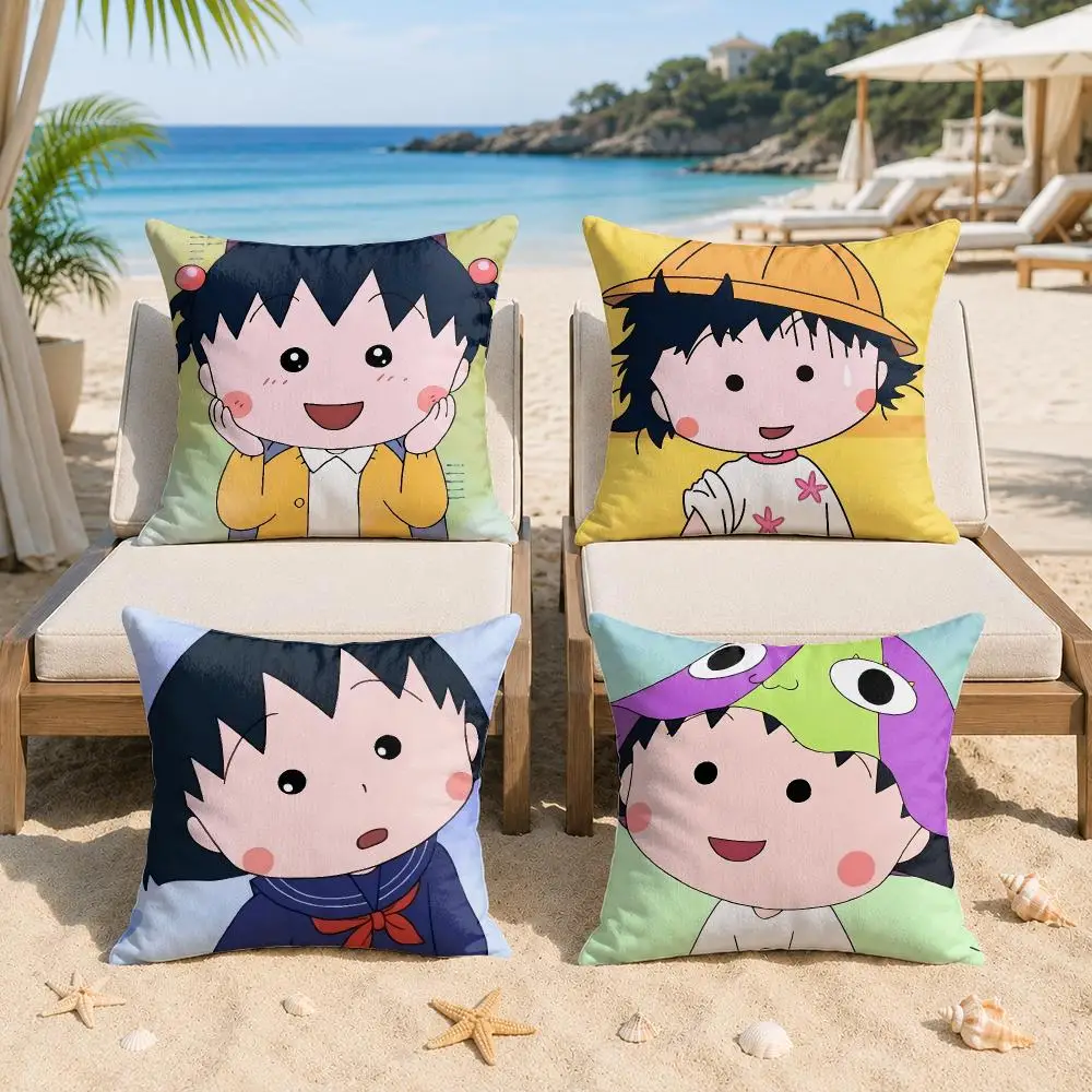 Chibi Cute M-Maruko-chan Cushion Cover Silky Short Plush Invisible Zipper Dustproof Sofa Pillow Case For Home Decor