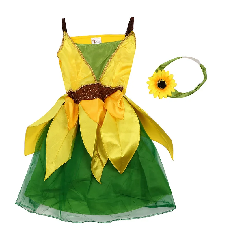 Sun Flower Cosplay Dress For Kid Girl Halloween Carnival Costume School Performance Party Fancy Show Summer Slip Dress