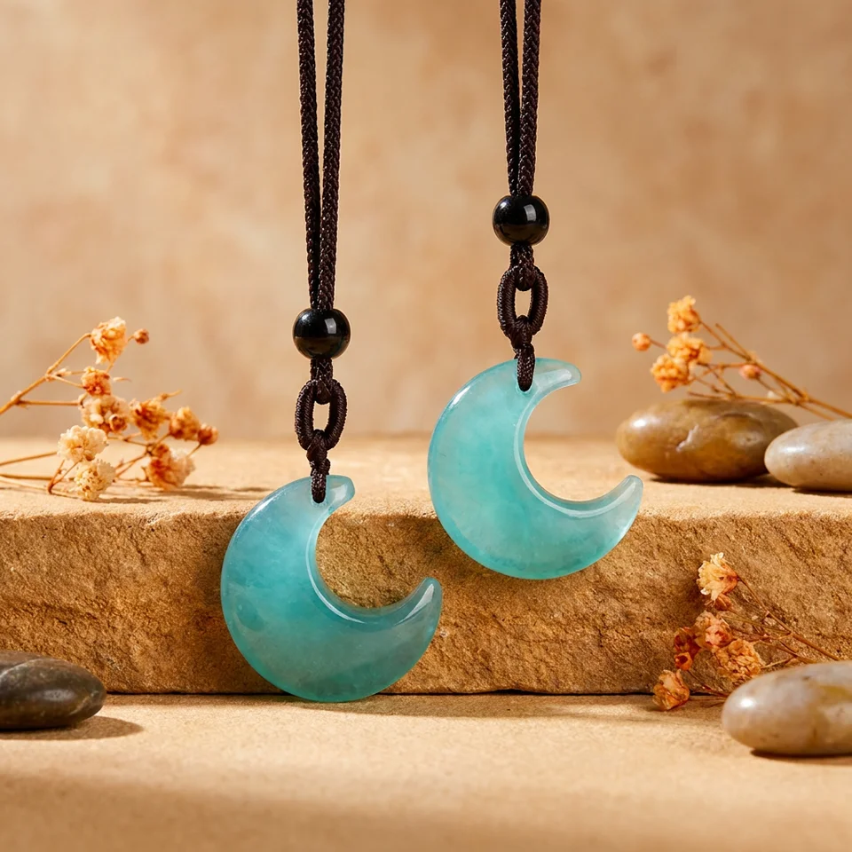 Boho White Cat Eye Moon Necklace, Spiritual Crescent Moon Amulet Jewelry Gift for Her