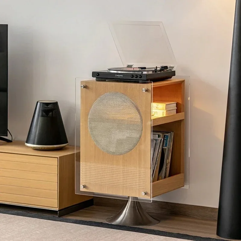 Modern simple solid wood rotating edge sofa side cabinet vinyl record storage cabinet