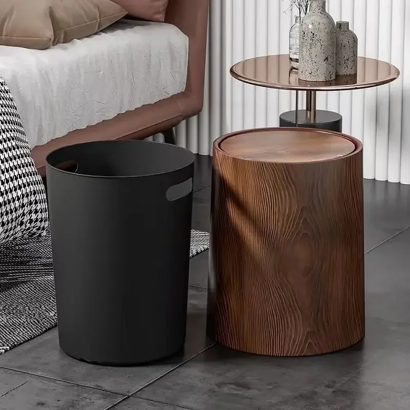 Retro Wood Grain Trash Can Household Large Capacity Living Room Kitchen Bathroom Office Commercial Chinese Paper Basket