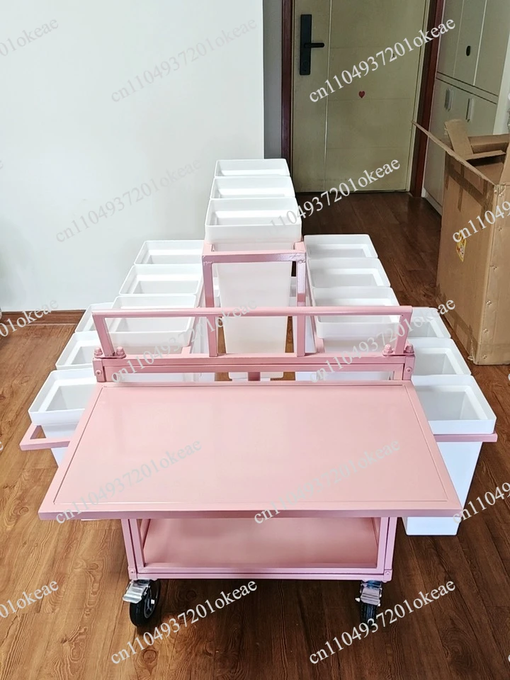 Night market stall selling flowers trolley multi-layer stairs movable flowers flower shop display stand float with 18 buckets