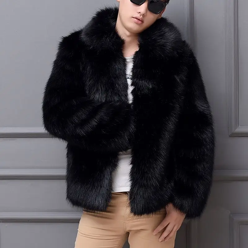 Faux Fur Fox Men Coats Jackets Turn Down Collar Short Coat Thick Warm Y2k Streetwear Jacket Work Outerwear Autumn Winter