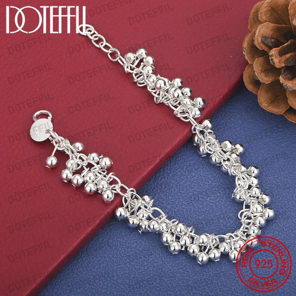 925 Sterling Silber 8-Zoll Zartes Glänzendes Perlenarmband für Damen, Modischer Hochzeits- und Partyschmuck