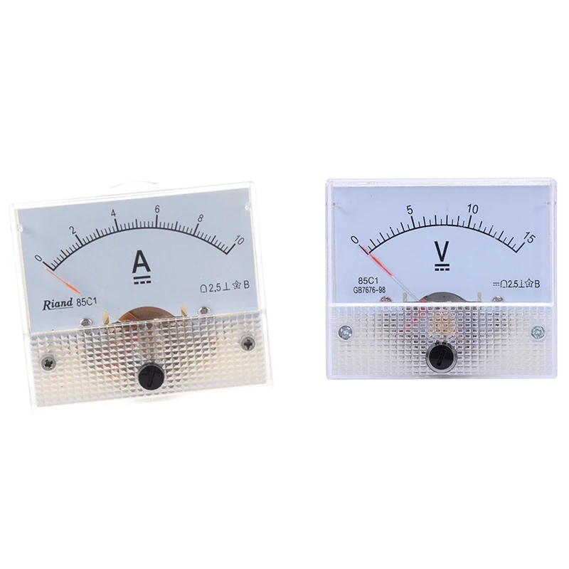 85C1 DC 0-10A Rectangle Analog Panel Ammeter Gauge With 85C1 Fine Tuning Dial Analog Volt Panel Meter Gauge DC 0-15V