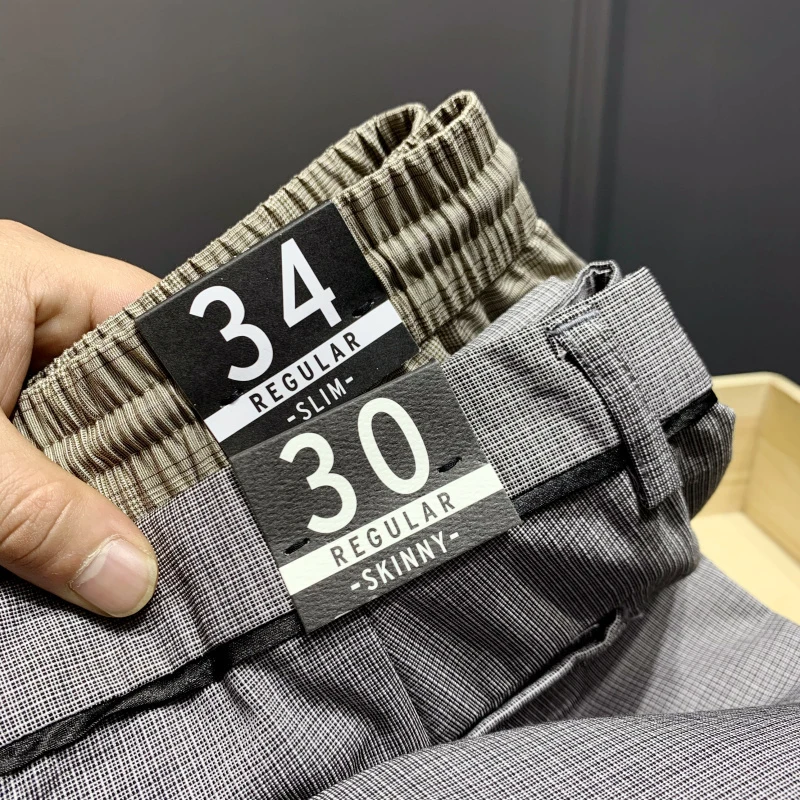 High Street Briti Sle Men's Comfortable Breathable Plaid Slim Fit Casual Pants Faionable Long Trousers Spring Summer