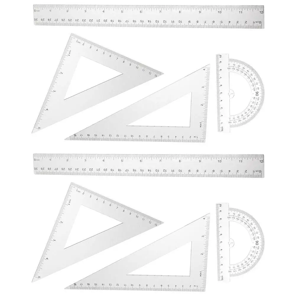 

2 Sets Triangle Ruler Kit Clear Protractor Ruler Drawing Tools Transparent Material High Precision Math Teaching Aid