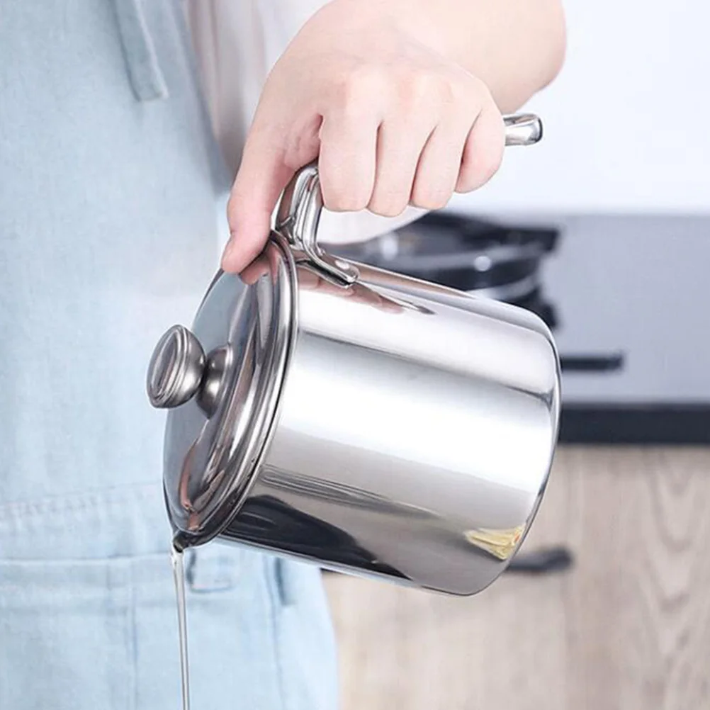 

1pc Stainless Steel 1.4L Storage Filter Pot Reusable Grease Canister For Cooking Oil Coconut Oil Liquid Seasoning Large