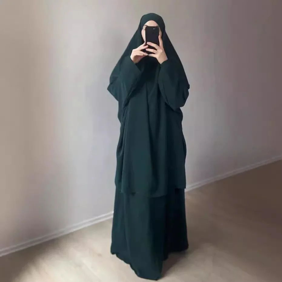 Hooded Muslim Women Hijab Dress Full Cover Prayer Garment Jilbab Abaya Long Khimar Ramadan Gown Abaya Skirt Set Islamic Clothes