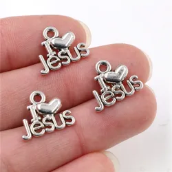 22x18mm 20pcs Antique Silver Plated I Love Jesus Handmade Charms Pendant:DIY for bracelet necklace-R5-29