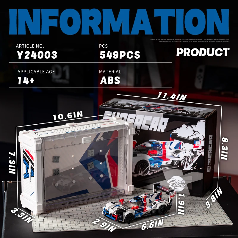 MOC Race Car Building Blocks with Acrylic Display Box, DIY Assembly Bricks Set, Adult Hobby Collection Desktop Decoration Gift - view 6