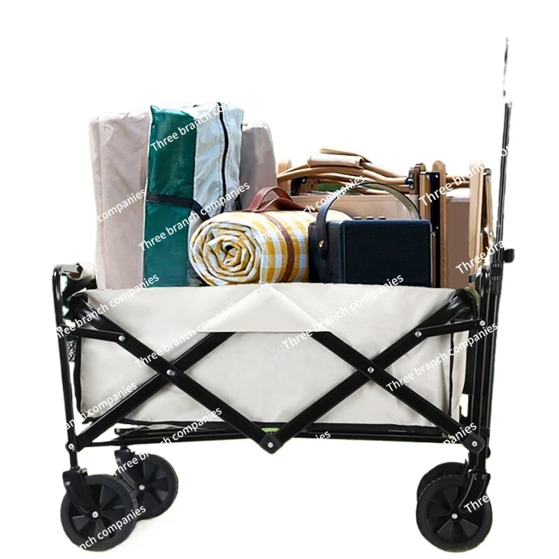 Camper Trolley Youth Outdoor Camping Hand Push Picnic Camp Car Folding Trailer Bull Wheel Brake