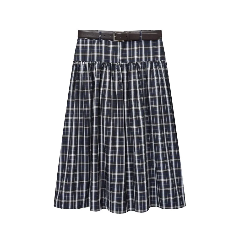 

Autumn new women's fashion outfit with a belt and checkered flute skirt
