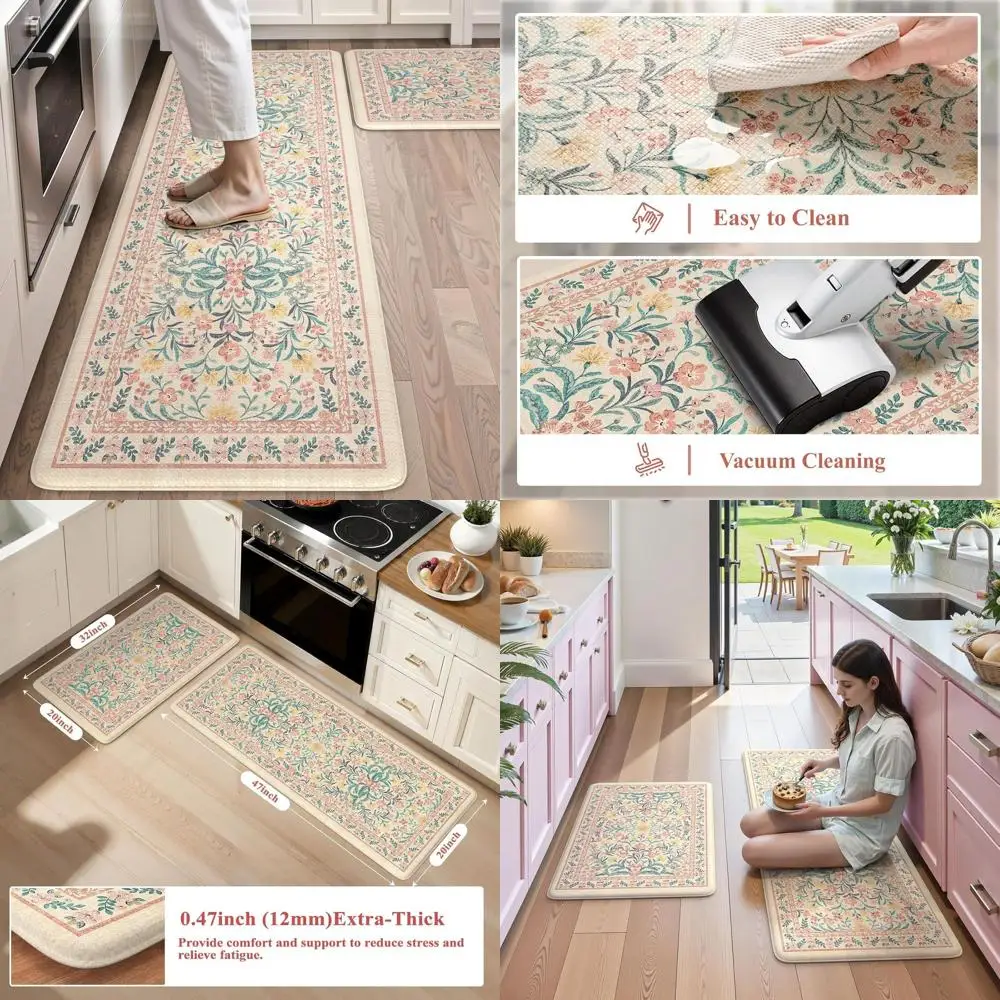 

Кухонные коврики против усталости, водонепроницаемые и нескользящие, удобные стоячие коврики для дома, офиса, 20x47 и 20x32, розовые цветочные D