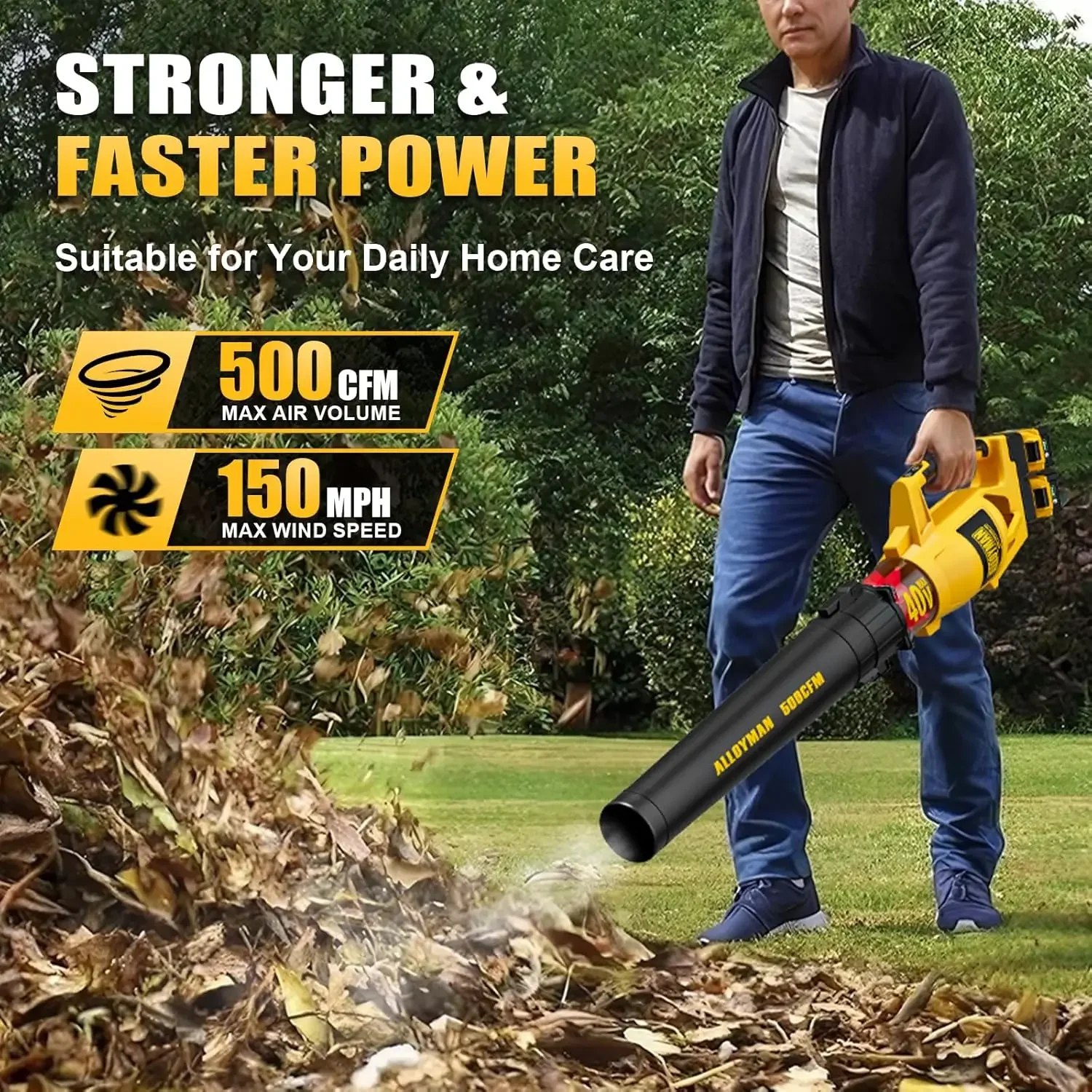 40V Max Cordless Leaf Blower,500CFM Dual Battery Driven Blower with 2 * 4.0Ah Batteries & Fast Charger,2 Variable Speed