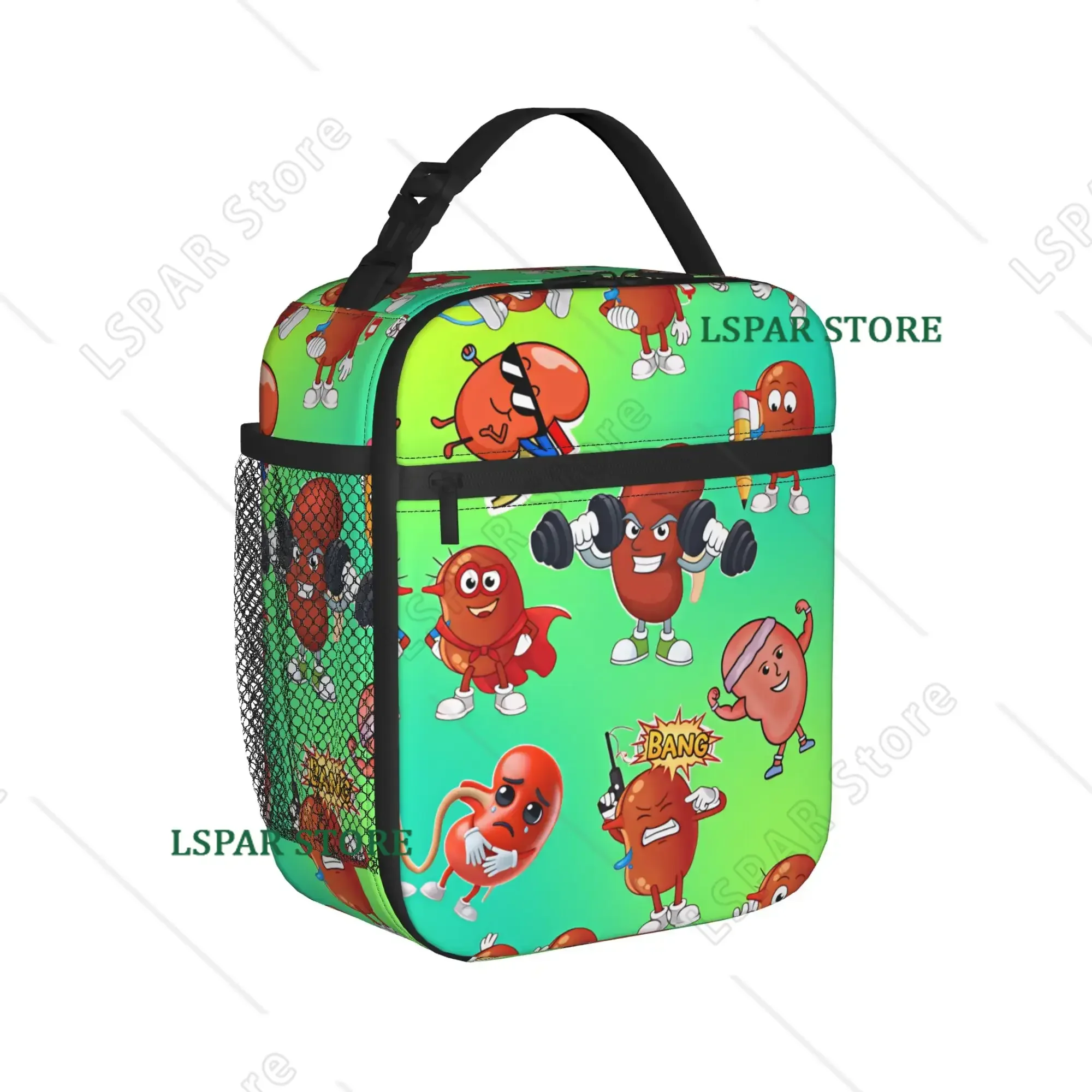 Cartoon Kidney Characters Different Poses Lunch Bag Office Lunch Box For Child Tote Food Bags Waterproof Insulated Cooler Bag