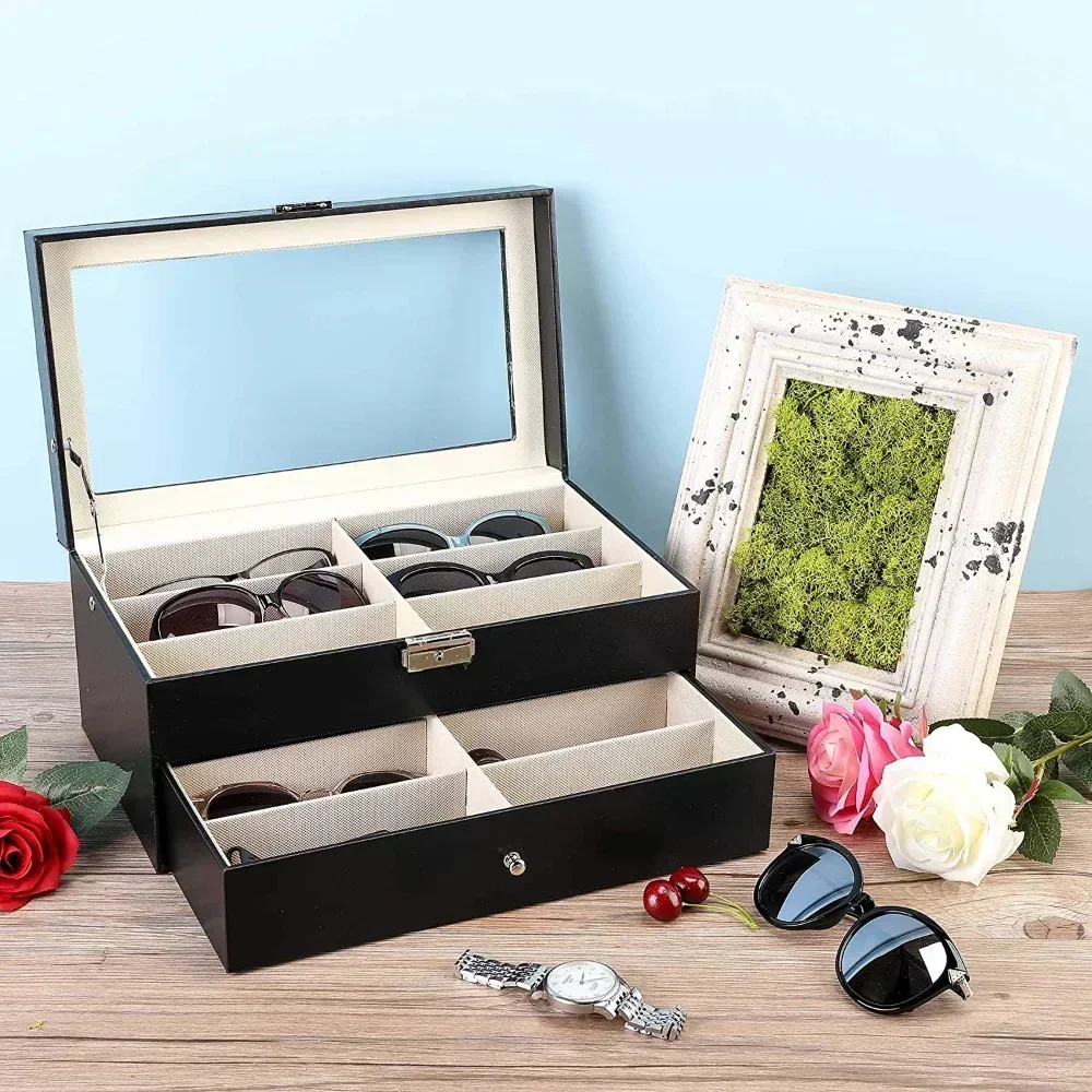 1pc Sunglass Organizer Faux Leather Eyeglasses Collector Eyewear Display Case Storage Box