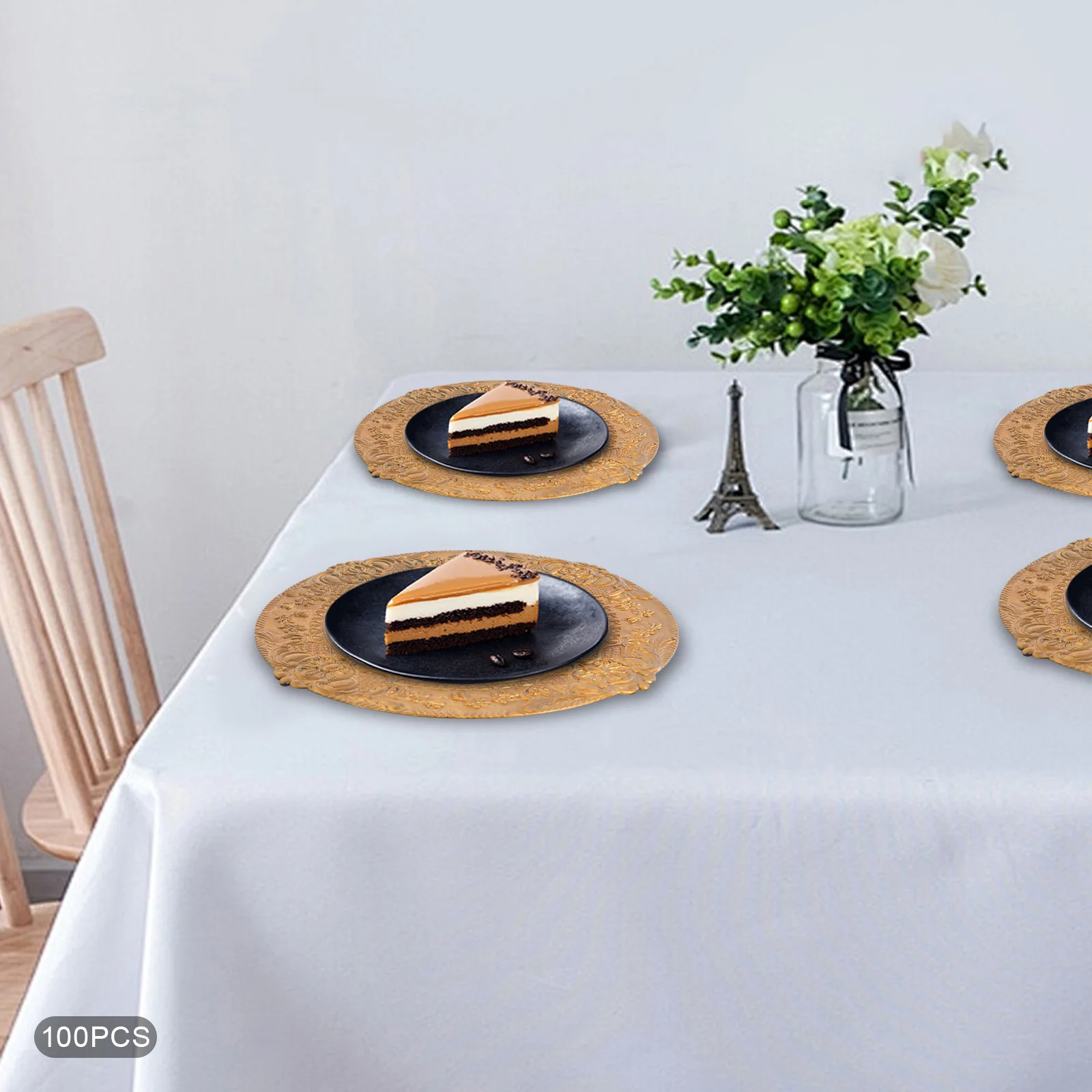 

100-Piece European Retro Charger Plates, 13In Gold Plastic, Spray Painting+Antiquing+Manual Hand-Smearing