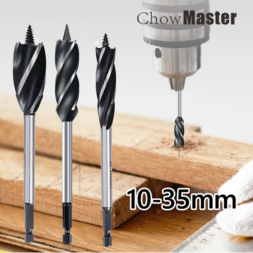 Woodworking Twist Drill Bit Set 12-35mm Long Four-Slot 6.35mm Shank Carbide Drill Bit Hole Saw For Door Lock Wood Slotting Tools