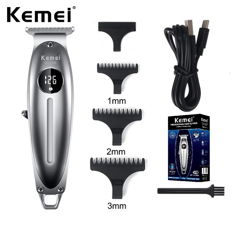 Kemei LCD KM-1948 All-metal Electric Hair Trimmer for Barber Battery Indicator Display Men Professional Hair Cutting Machine