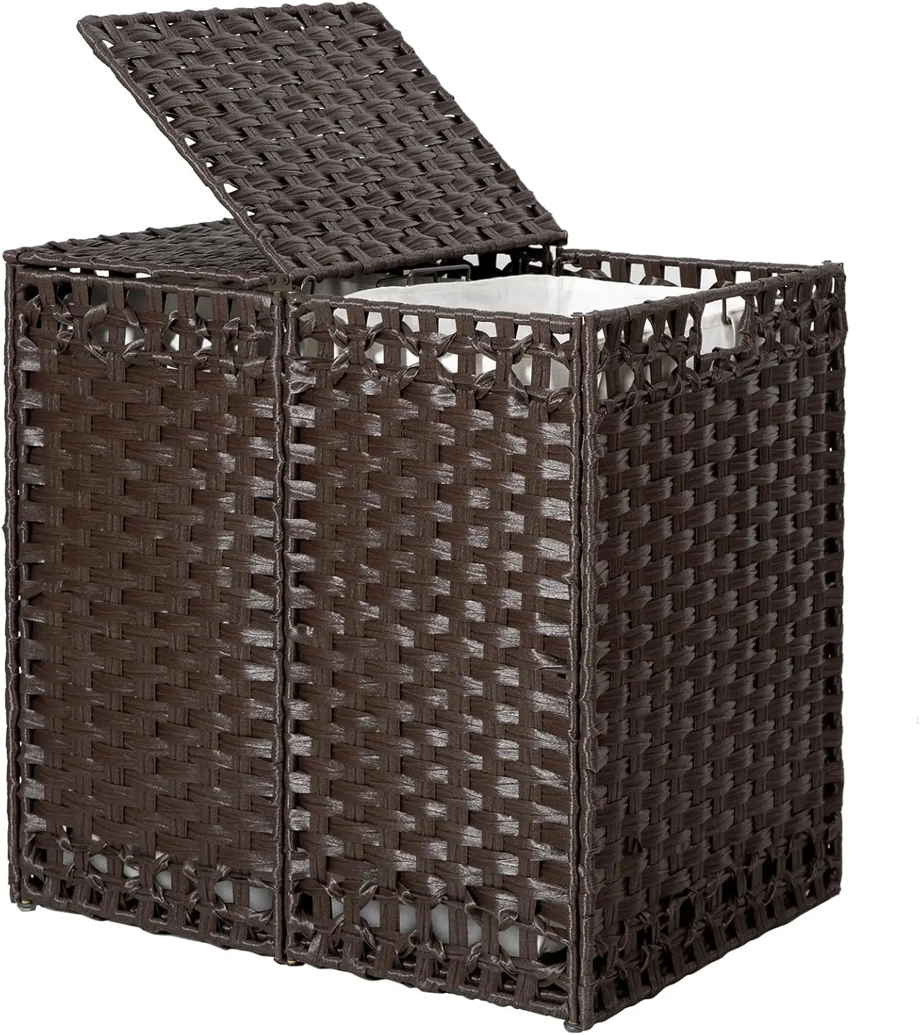 

130L Foldable Laundry Hamper with Lid, Handwoven Rattan Basket, 2-Section Design & Removable Liners for Bedroom Bathroom Dorm
