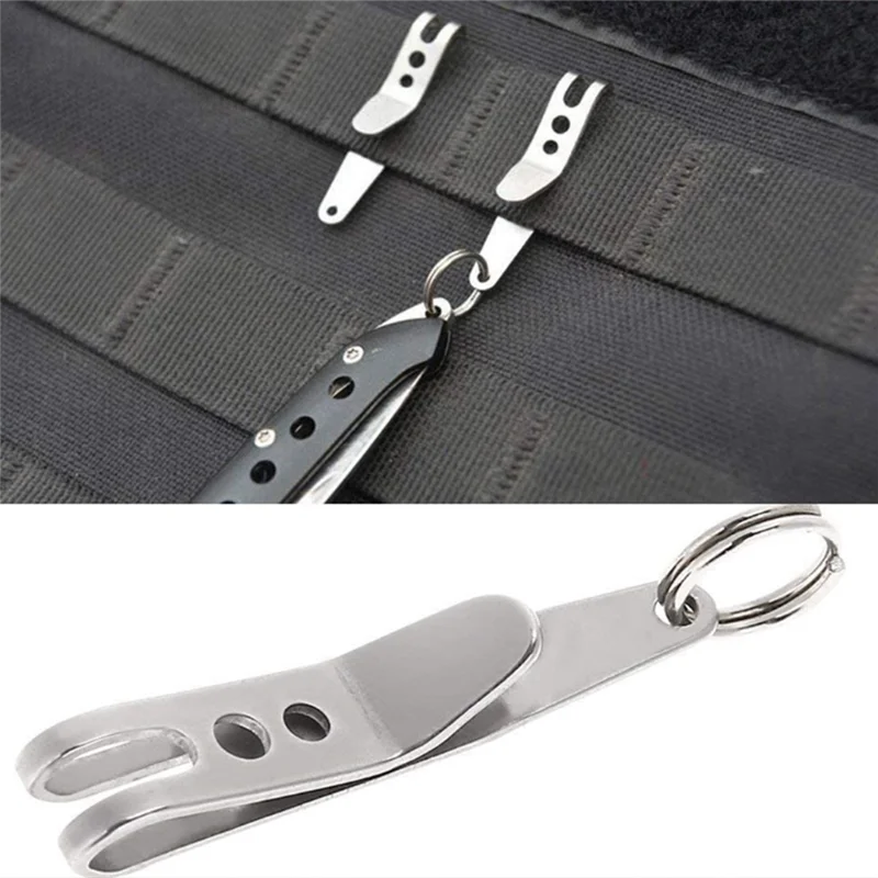 ABLU-Outdoor Mini Pocket Clip Flashlight Clip Small Mountaineering Hook Stainless Steel Pocket Clip (4 Pack)